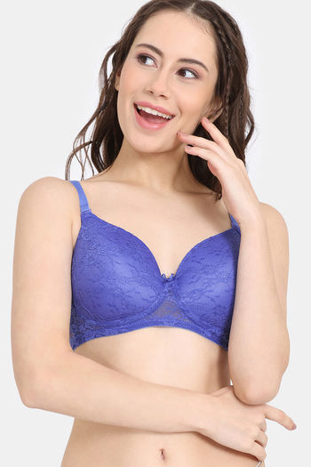 Buy Rosaline Padded Non Wired 3/4th Coverage Lace Bra - Amparo Blue